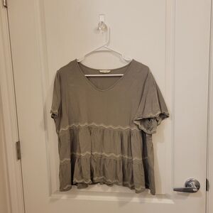 tea n rose Olive Green Ruffle Tiered  Blouse